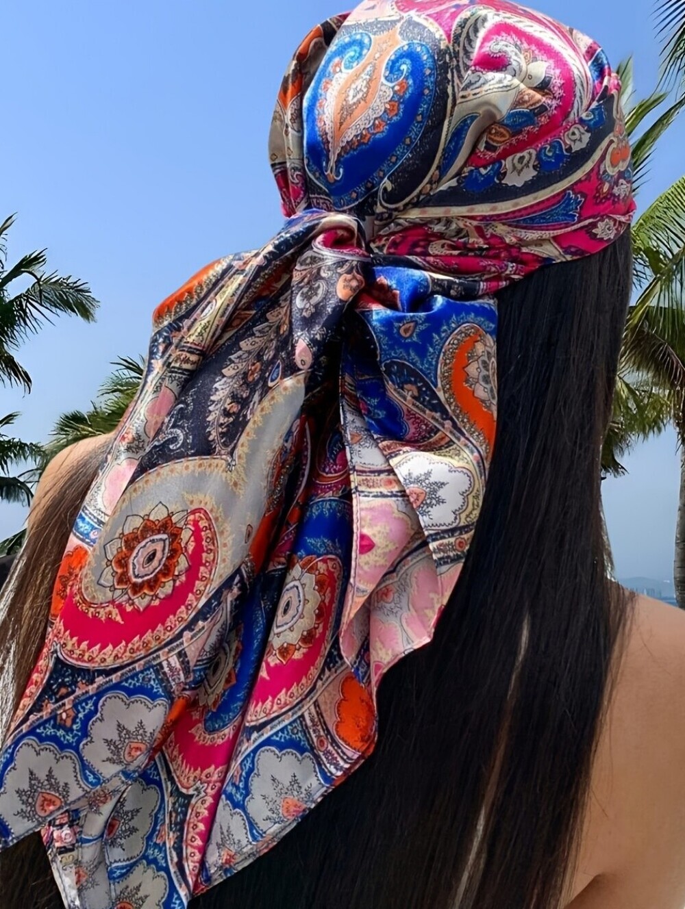 Vibrant Paisley  Headscarf - Blue Pink Orange